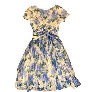 50’s Gigi Young 4 S Chiffon Tea Dress Midi Circle Pleated Blue Party